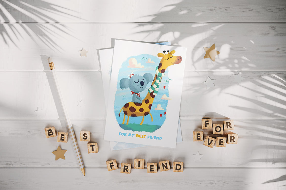 Postcard on the White Wooden Surface Mockup Postcard on the White Wooden Surface Mockup