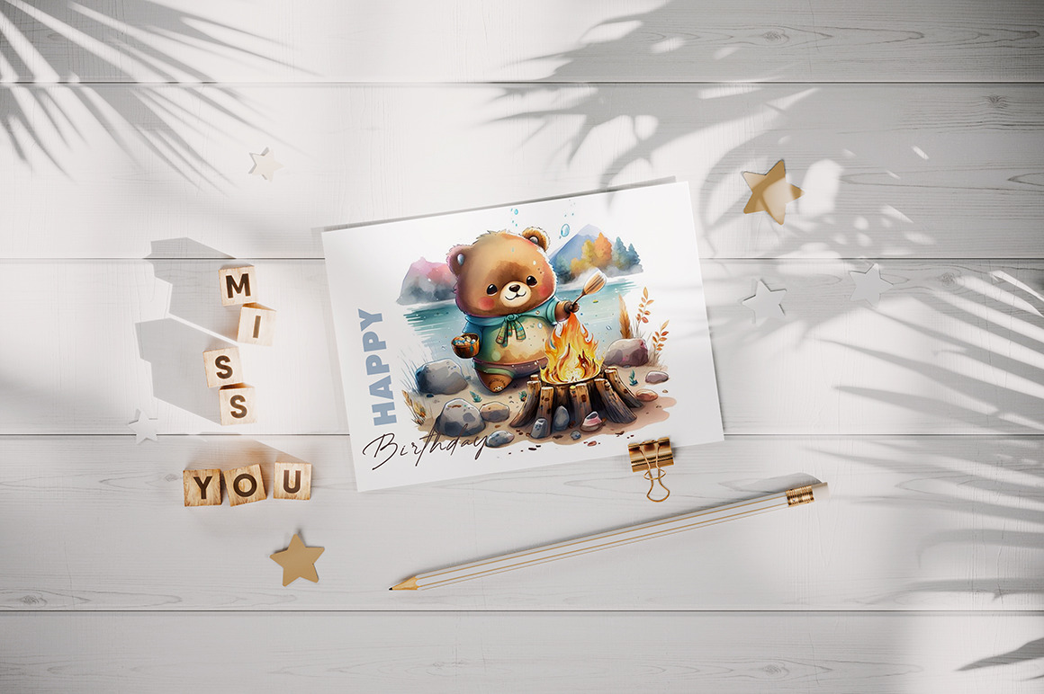 Postcard on the White Wooden Surface Mockup