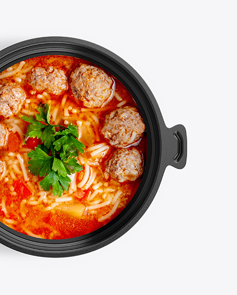 Plastic Bowl With Meatballs Soup Mockup