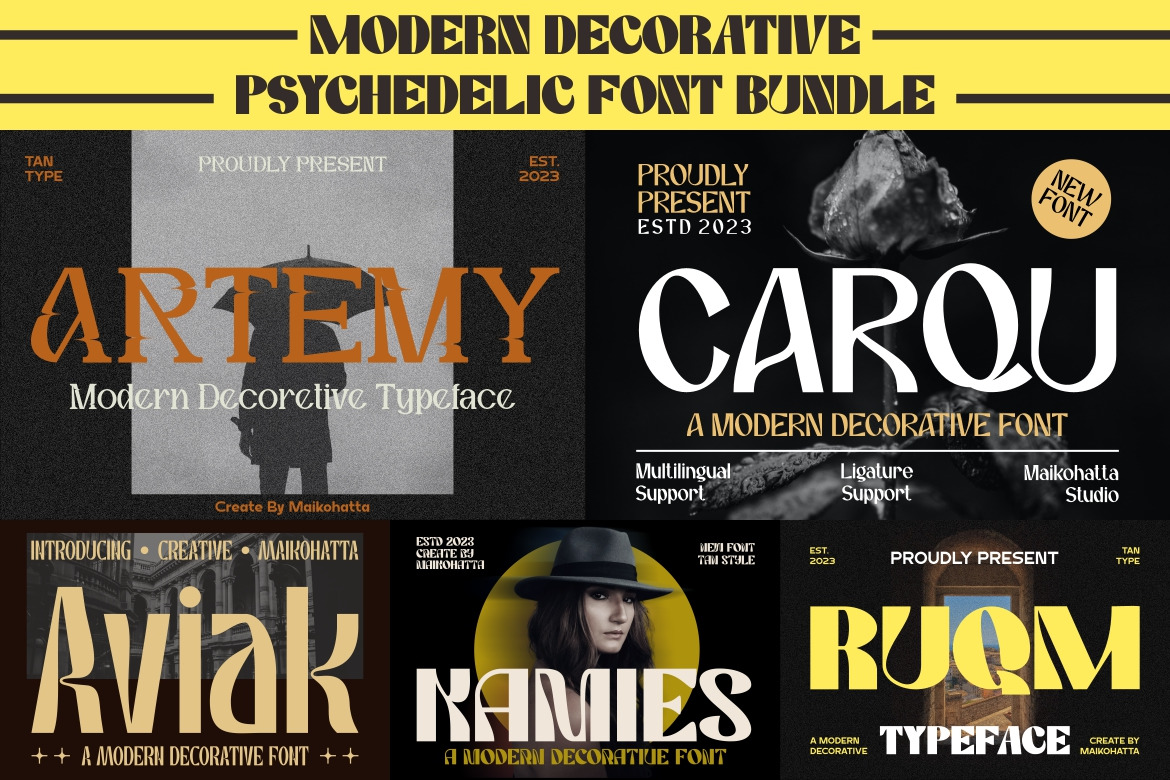 Modern Decorative Psychedelic Font Bundle Modern Decorative Psychedelic Font Bundle