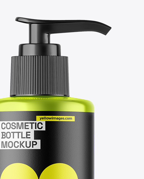 Metallic Cosmetic Bottle With Pump Mockup