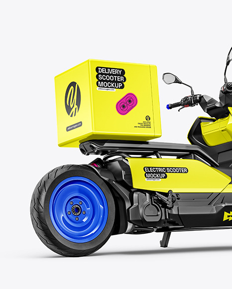 Electric Delivery Scooter Mockup - Back Half Side View