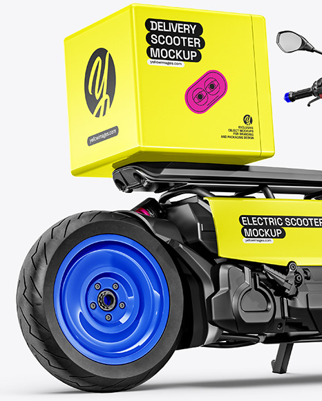 Electric Delivery Scooter Mockup - Back Half Side View