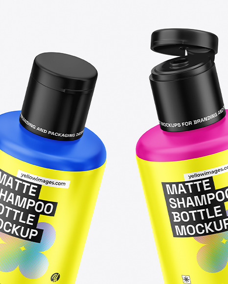 Two Matte Shampoo Bottles Mockup