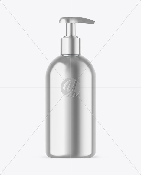 Metallic Cosmetic Bottle With Pump Mockup