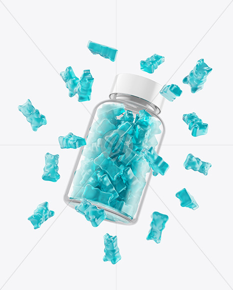 Plastic Bottle with Flying Gummies Mockup