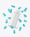 Glossy Plastic Bottle with Flying Gummies Mockup