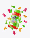 Glossy Plastic Bottle with Flying Gummies Mockup