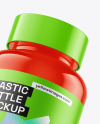 Glossy Plastic Bottle with Flying Gummies Mockup