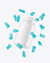 Matte Plastic Bottle with Flying Gummies Mockup