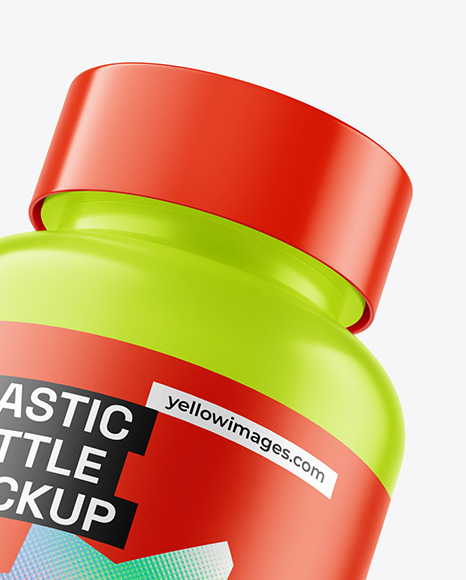 Matte Plastic Bottle with Flying Gummies Mockup