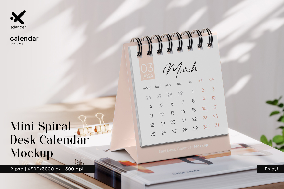 Mini Spiral Desk Calendar Mockup