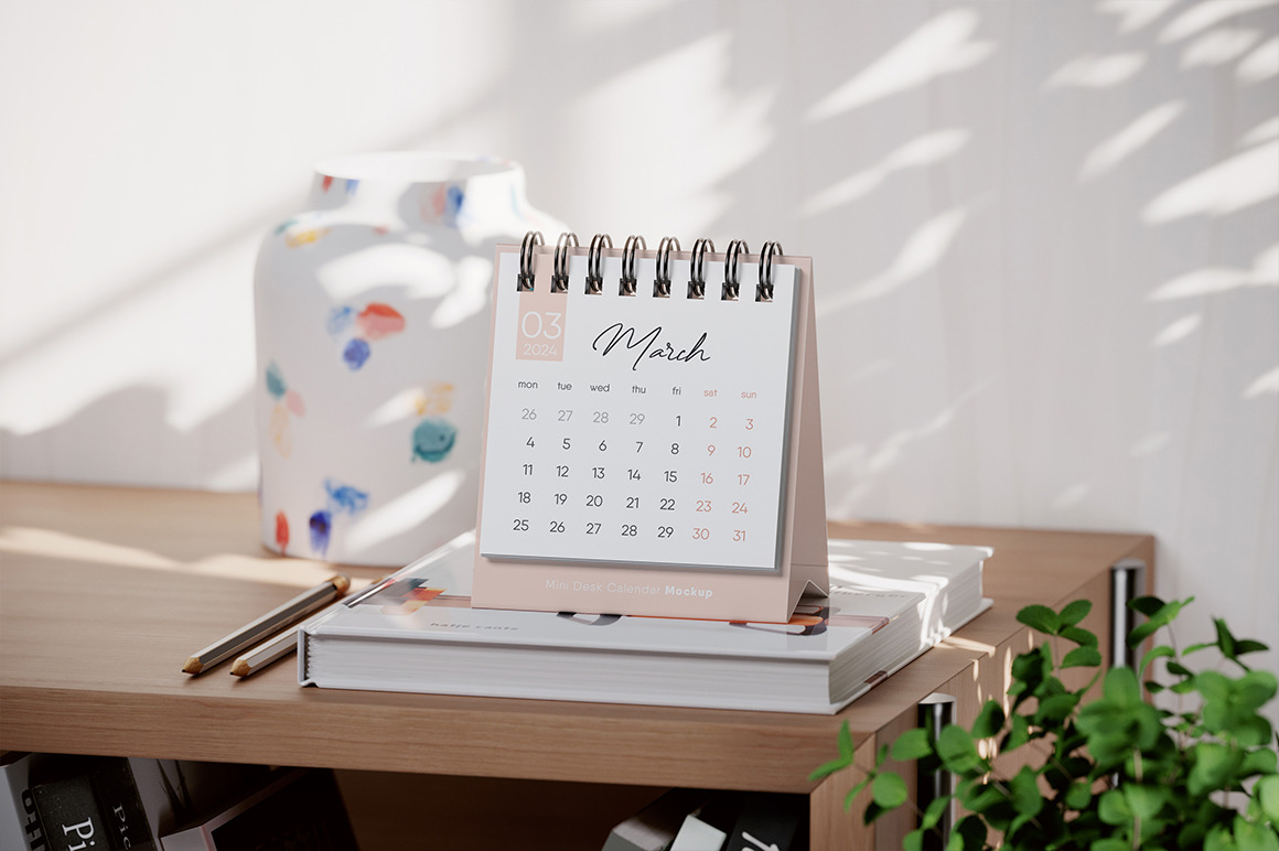 Mini Spiral Desk Calendar Mockup