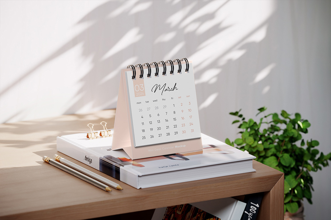 Mini Spiral Desk Calendar Mockup