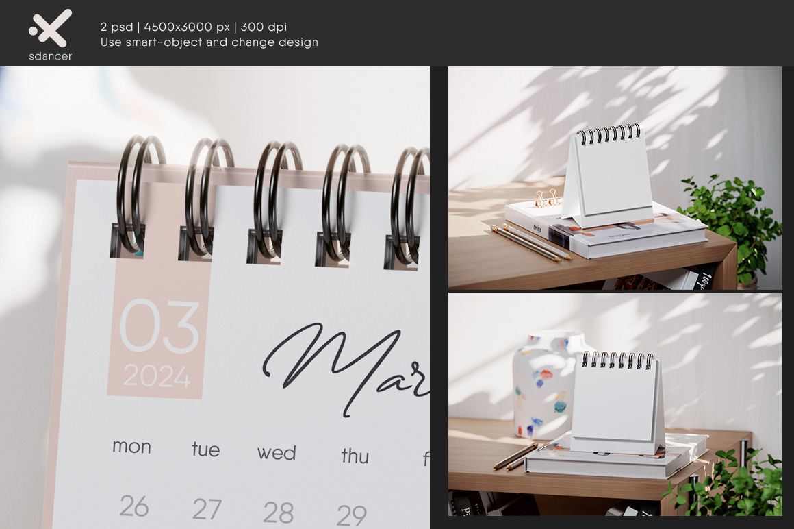 Mini Spiral Desk Calendar Mockup