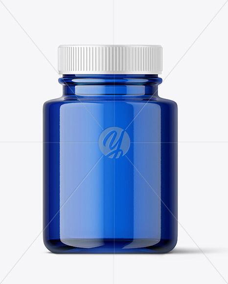 Blue Glass Jar with Plastic Cap Mockup