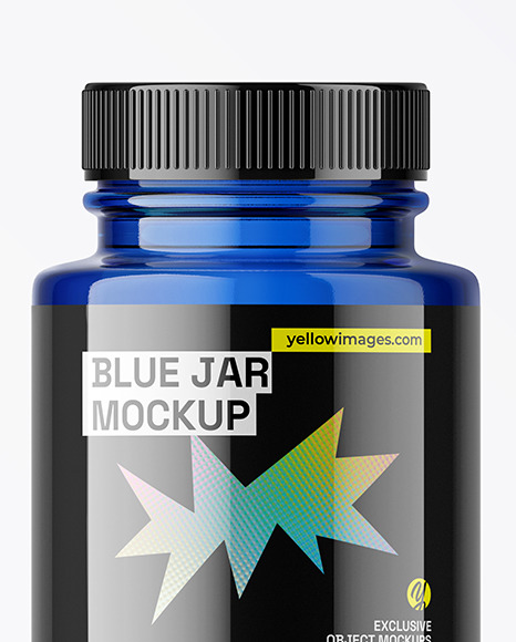 Blue Glass Jar with Plastic Cap Mockup