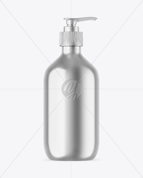 Metallic Cosmetic Bottle With Pump Mockup