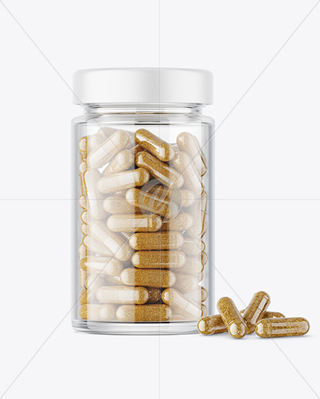 Clear Glass Jar with Herbal Capsules Mockup