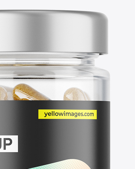 Clear Glass Jar with Herbal Capsules Mockup