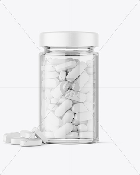 Clear Glass Jar with Pills Mockup