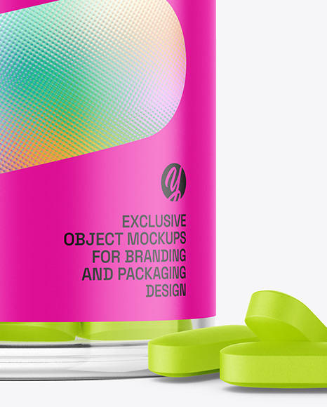 Clear Glass Jar with Pills Mockup