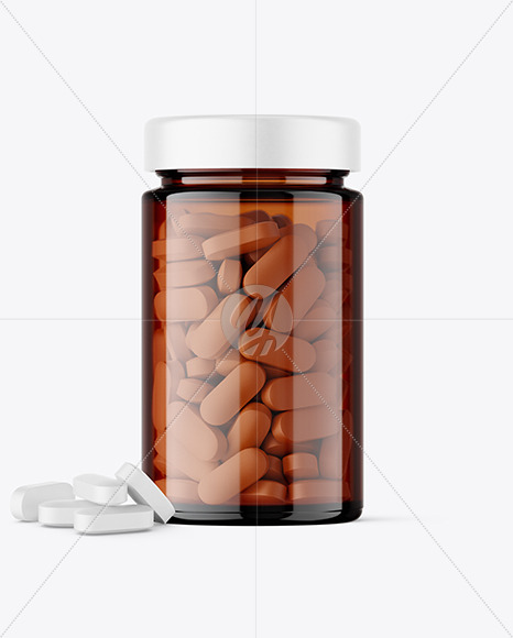 Amber Glass Jar with Pills Mockup