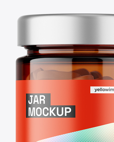 Amber Glass Jar with Pills Mockup