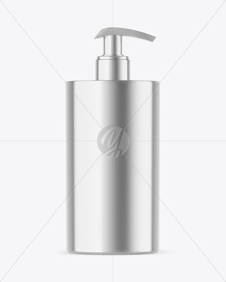 Metallic Cosmetic Bottle With Pump Mockup