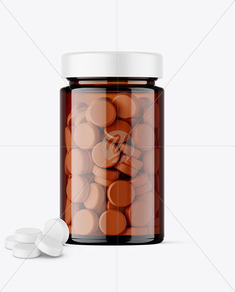 Amber Glass Jar with Tablets Mockup