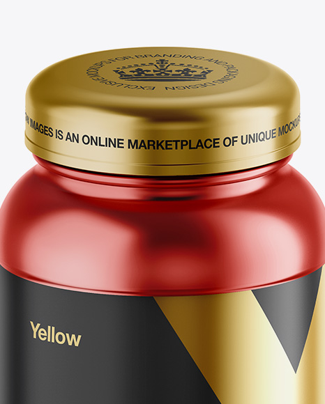 Metallic Protein Jar Mockup - Front View (High-Angle Shot)