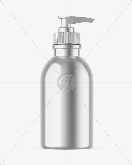 Metallic Cosmetic Bottle With Pump Mockup