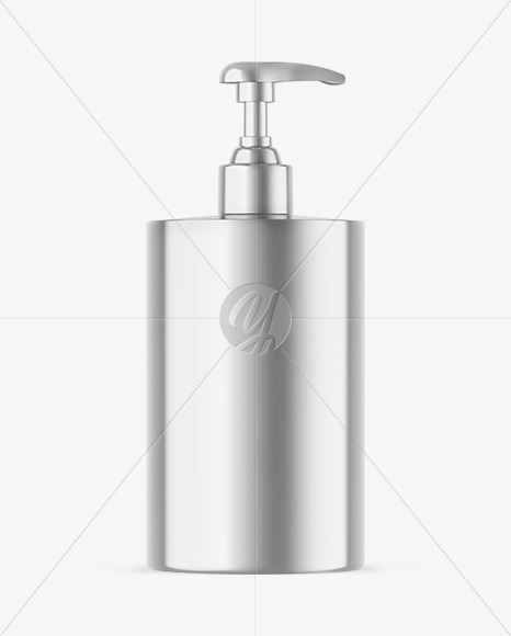 Metallic Cosmetic Bottle With Pump Mockup