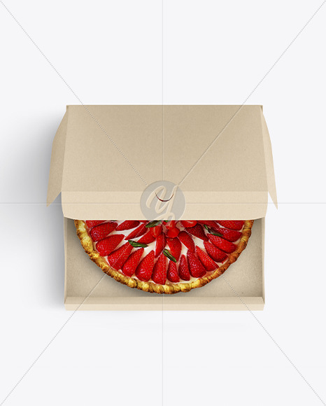 Half Open Kraft Box With Strawberry Pie Mockup