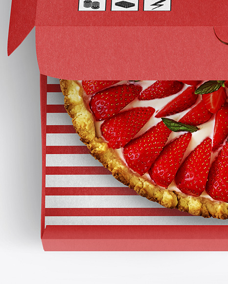 Half Open Kraft Box With Strawberry Pie Mockup