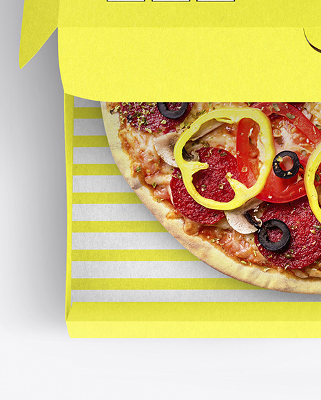 Half Open Kraft Box With Pizza Mockup