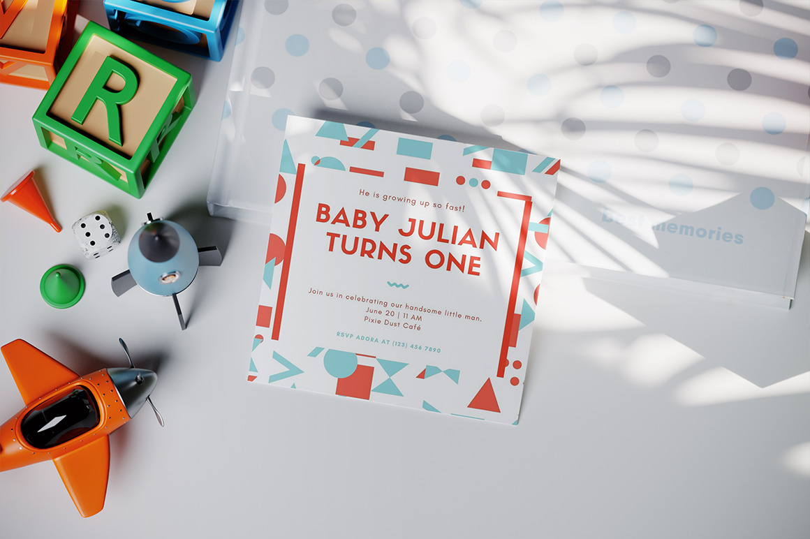 Kid Square Invitation Card Mockup