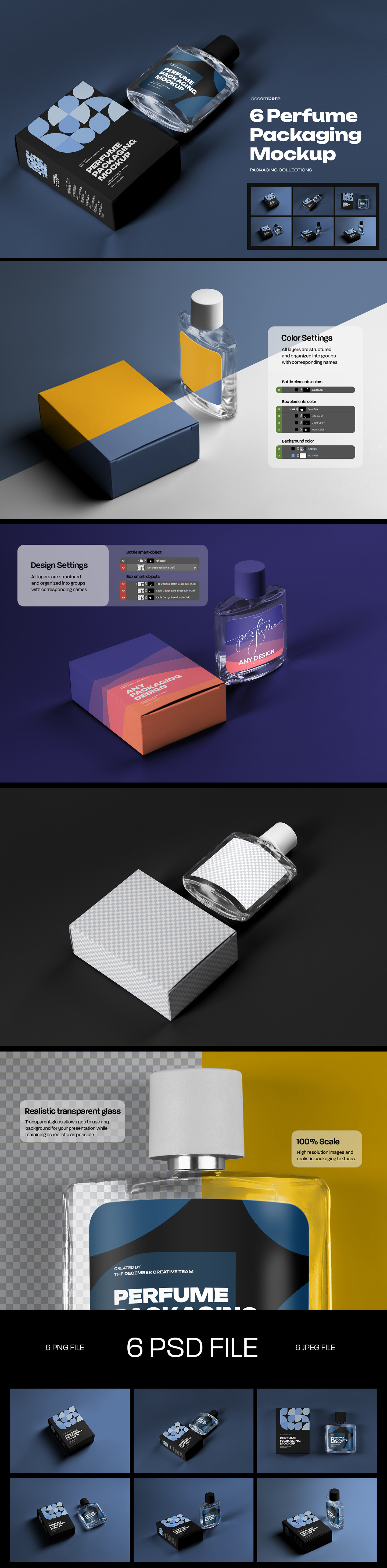 6 Perfume Packaging Mockups. Box and Bottle 6 Perfume Packaging Mockups. Box and Bottle