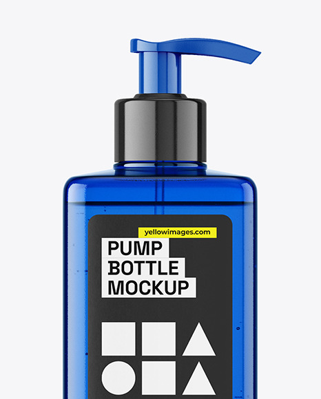 Blue Plastic Bottle with Pump Mockup