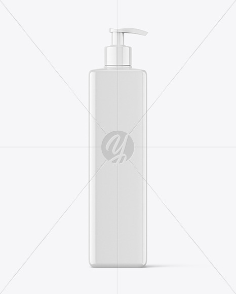 Glossy Plastic Bottle with Pump Mockup