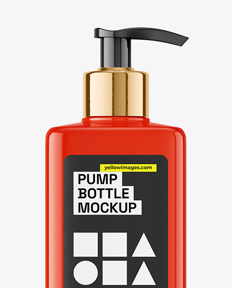 Glossy Plastic Bottle with Pump Mockup