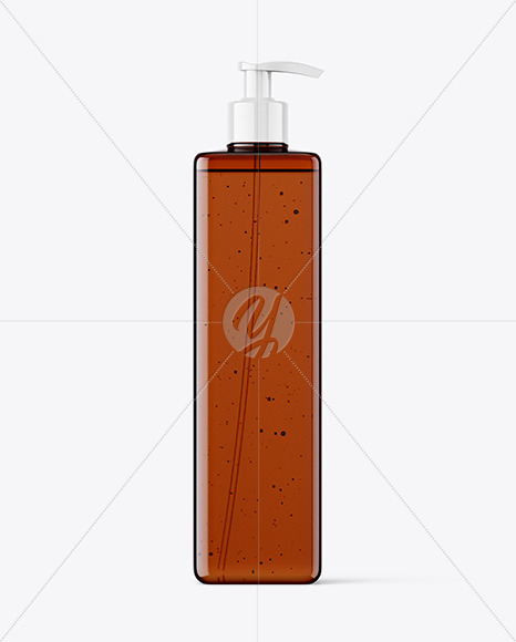 Amber Plastic Bottle with Pump Mockup