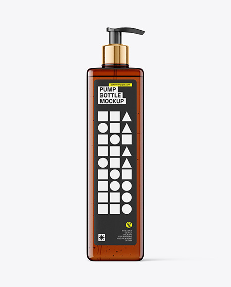 Amber Plastic Bottle with Pump Mockup