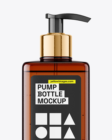 Amber Plastic Bottle with Pump Mockup