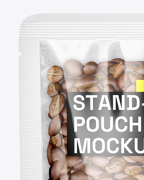 Clear Plastic Stand-Up Pouch w/ Coffee Mockup