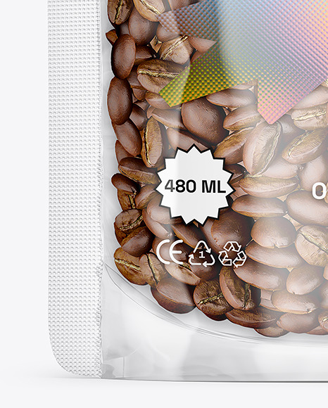 Clear Plastic Stand-Up Pouch w/ Coffee Mockup