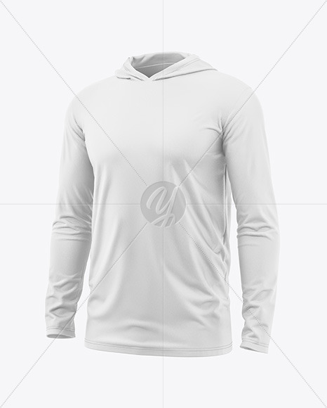 Men’s Long Sleeve T-Shirt with Hood Mockup - Half Side View