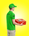 Delivery Man with Three Pizza Boxes Mockup