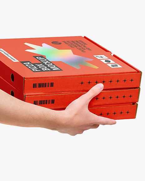 Delivery Man with Three Pizza Boxes Mockup