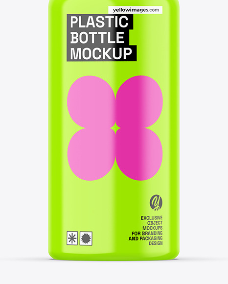 Glossy Plastic Bottle with Straw Mockup